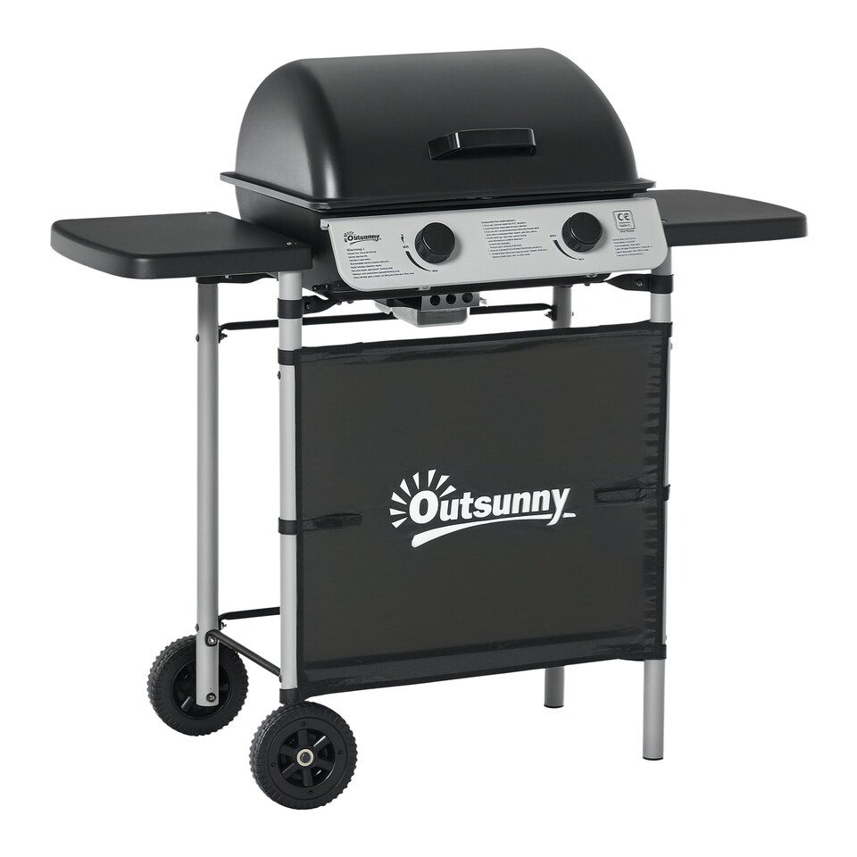 image 1 of Outsunny Propane Gas Barbecue Grill 2 Burner Cooking BBQ 5.6 kW w/ Side Shelves