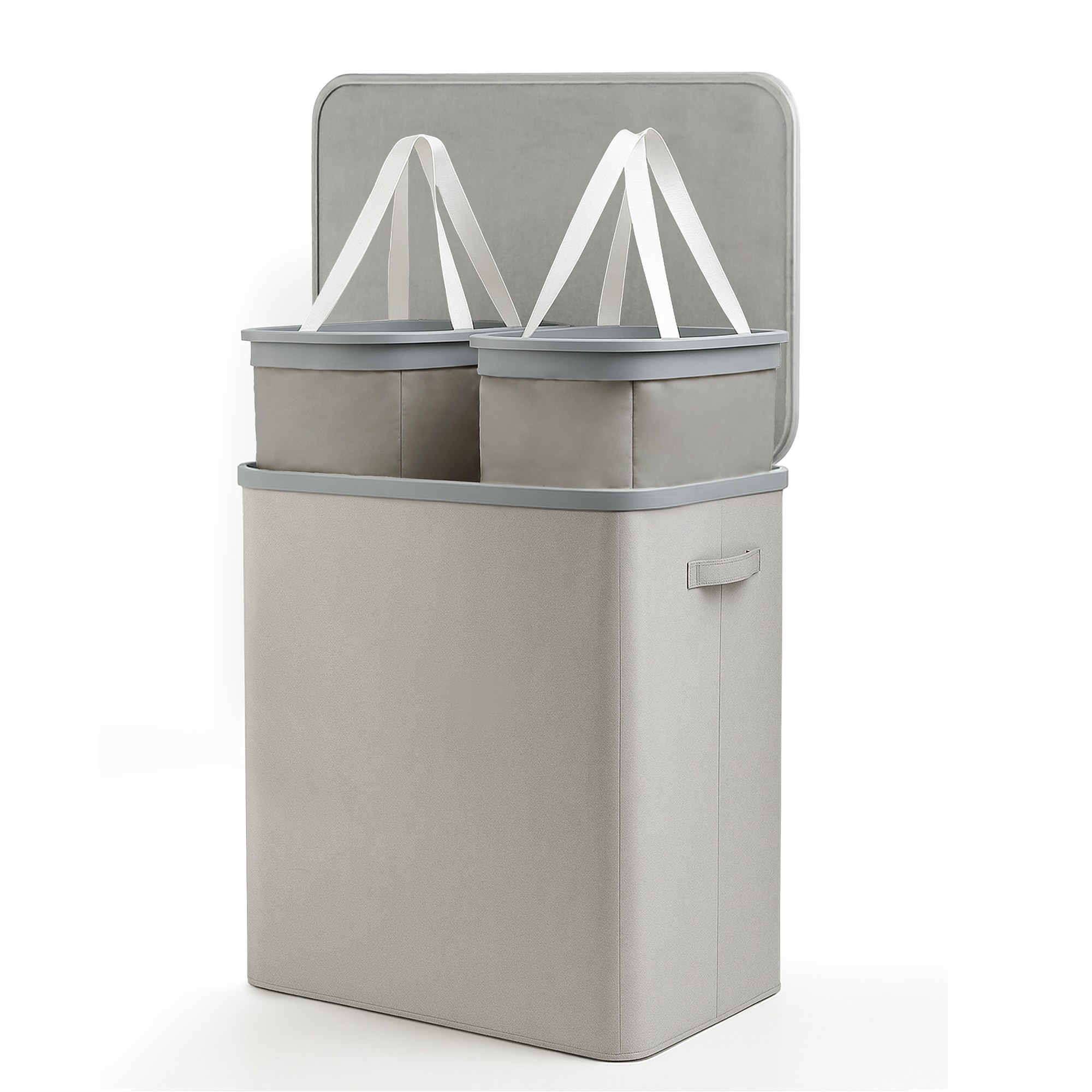 Keplin Collapsible Double Laundry Basket with Lid & Removable Liner, 150L in Grey