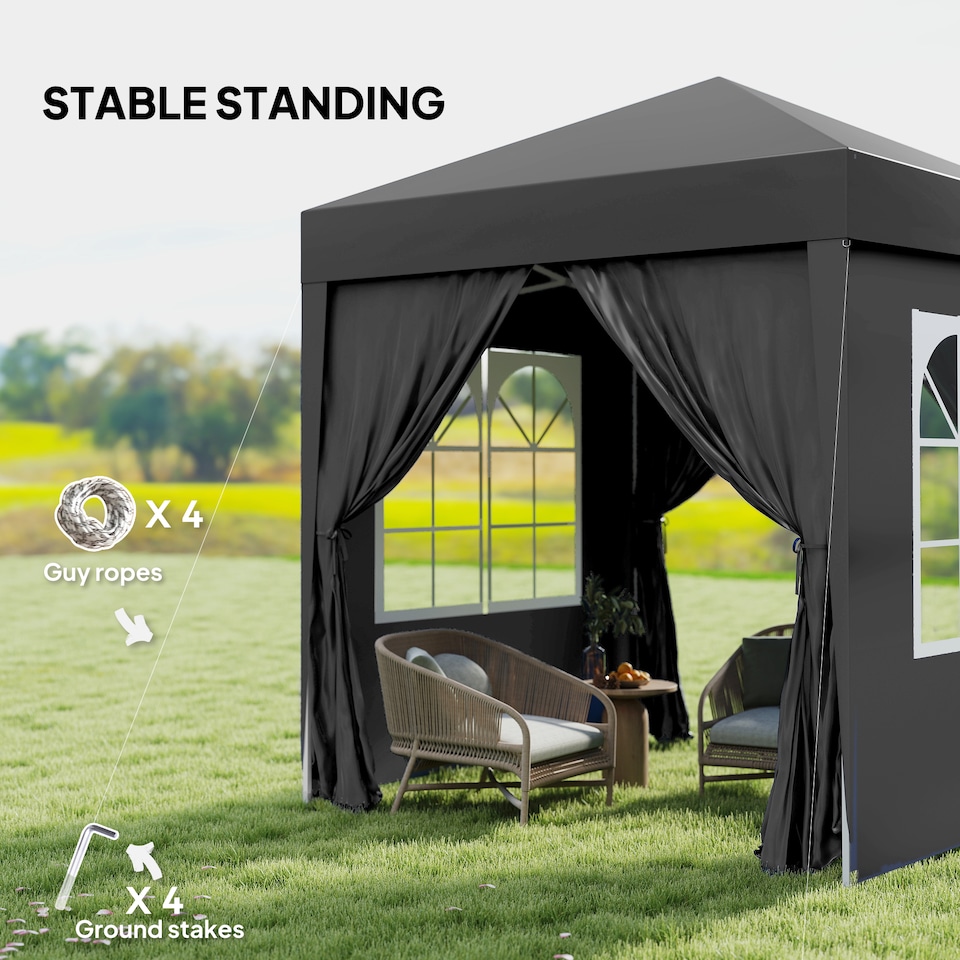 image 1 of Outsunny 2 x 2 m Garden Pop Up Gazebo, Wedding Party Tent Marquee, Water Resistant Awning Canopy with Sidewalls, Windows, Carry Bag, Black