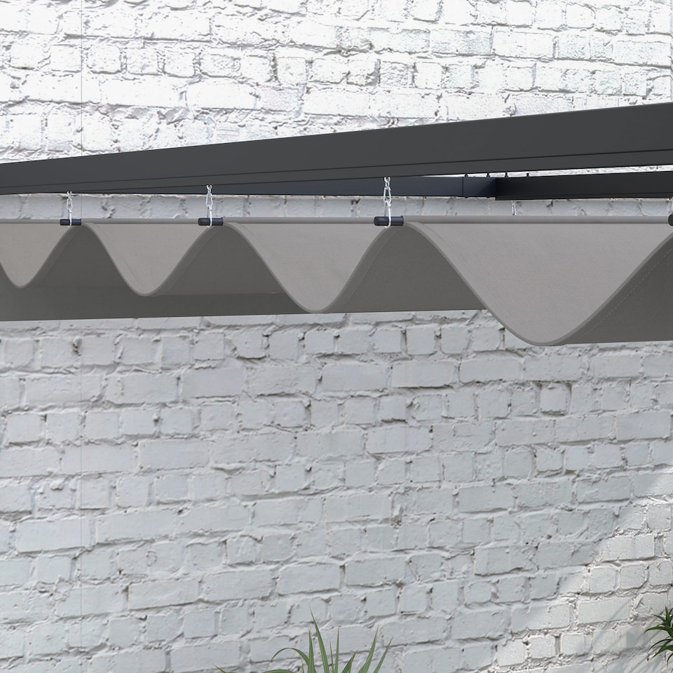image 1 of Outsunny 3 x 4m Wall Mounted Pergola with Retractable Roof, Dark Grey