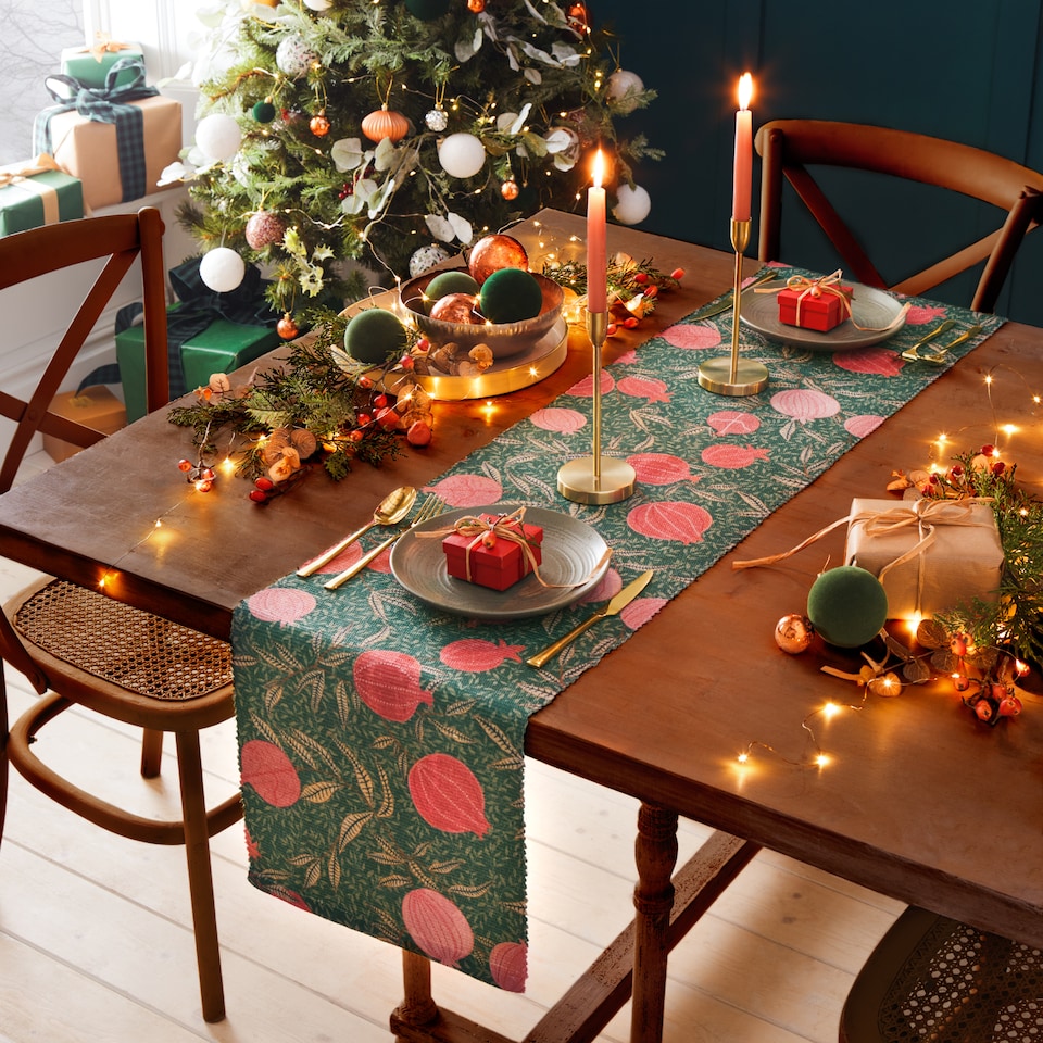 Paoletti Pomegranate Trending Table Runner, Green, 180 x 35cm