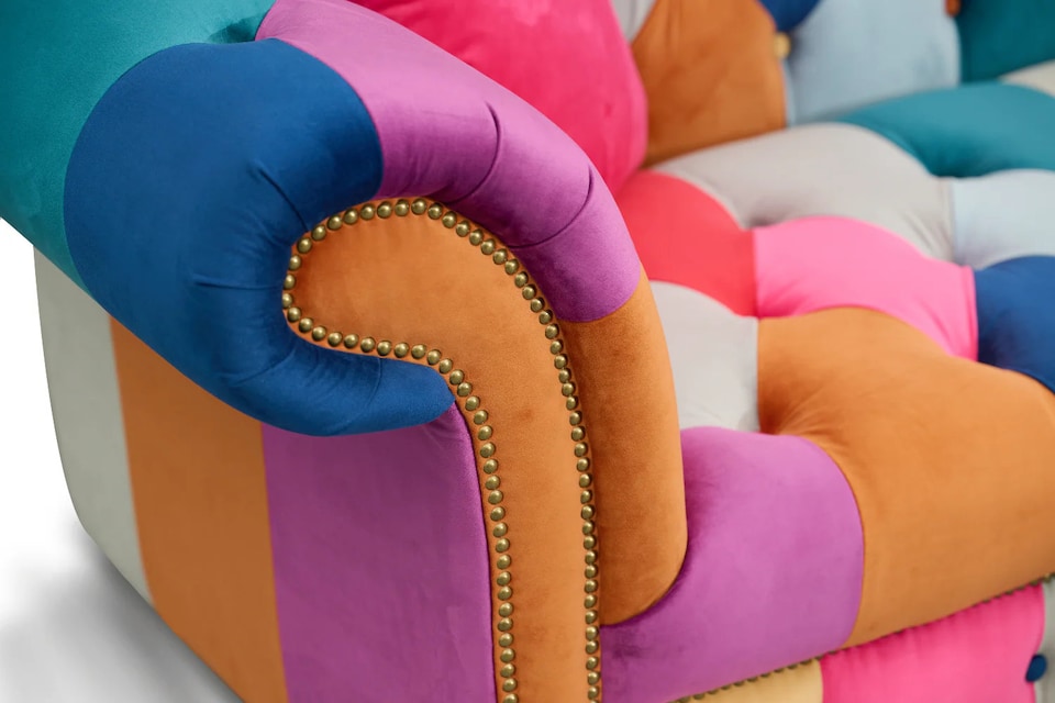 image 1 of Multicoloured Velvet Patchwork 3 Seater Scroll Arm Chesterfield Sofa PORTOFINO