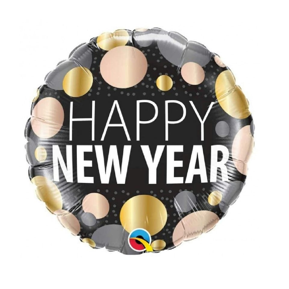 Qualatex Foil Balloon with New Year Metallic Dot Design - Black - One Size