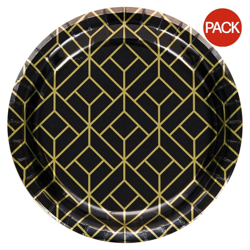 Creative Party Paper Geometric Dessert Plate (Pack of 8) - Black/Gold - One Size