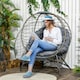 image 1 of Outsunny Folding Rattan Egg Chair, Freestanding Basket Chair with Cushion, Bottle Holder Bag for Outdoor or Indoor, Grey