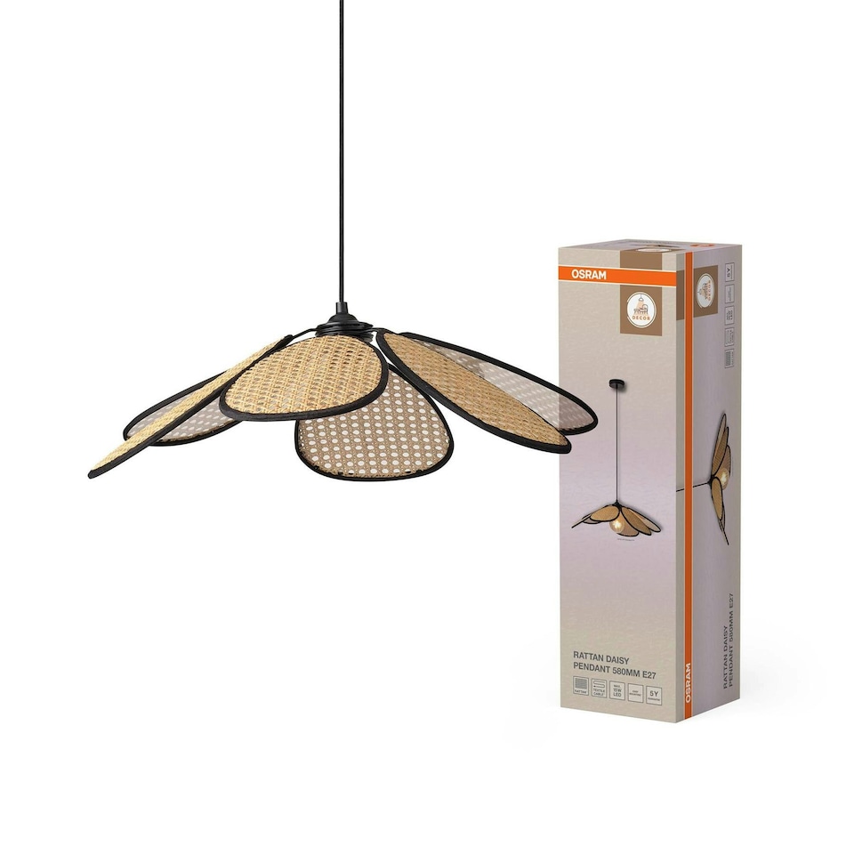 image 1 of Osram Decor Rattan Daisy Pendant Ceiling Light 580 E27 Brown Cream