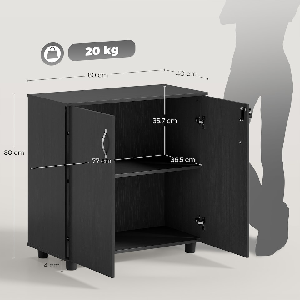 image 1 of Vinsetto 2-Tier Locking Filing Cabinet Office Storage Cabinet, Black