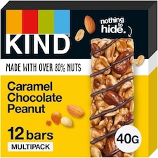 KIND Bars, Gluten Free Snack Bars, Caramel Chocolate Peanut, High Fibre, No Artificial Colours, Flavours or Preservatives, Multipack 12 x 40g