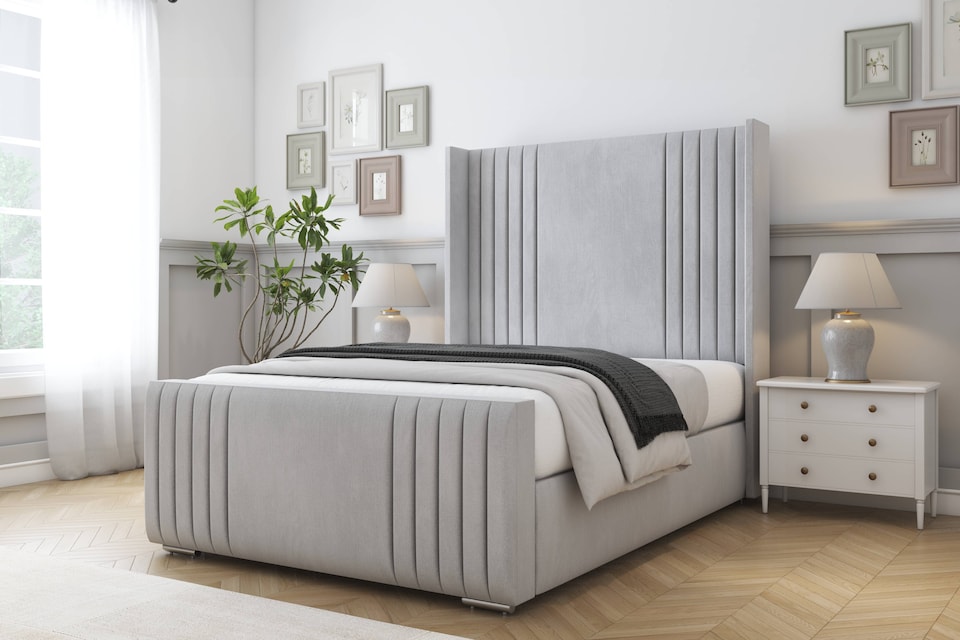 image 1 of Sloomy Camden Silver Naples Bed Frame With 50"  Upholstered Wingback Headboard 2'6 Small Single