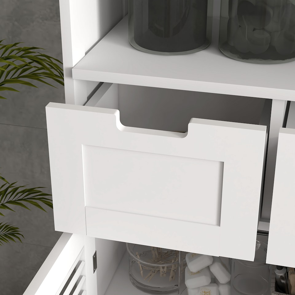 image 1 of kleankin Bathroom Cabinet with Drawers, Bathroom Storage Cabinet with Louvred Doors, Open Compartment and Adjustable Shelf for Washroom, White