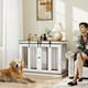 image 2 of PawHut Dog Crate Furniture for Large Dogs, Double Dog Cage for Small Dogs, White