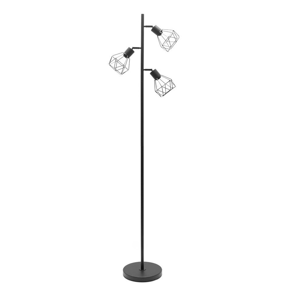 image 1 of ValueLights Angus Matt Black Metal Geometric Basket Shade Floor Lamp