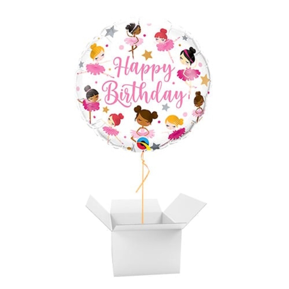 Birthday Ballerinas Round Foil Helium Qualatex Balloon - Inflated Balloon in a Box