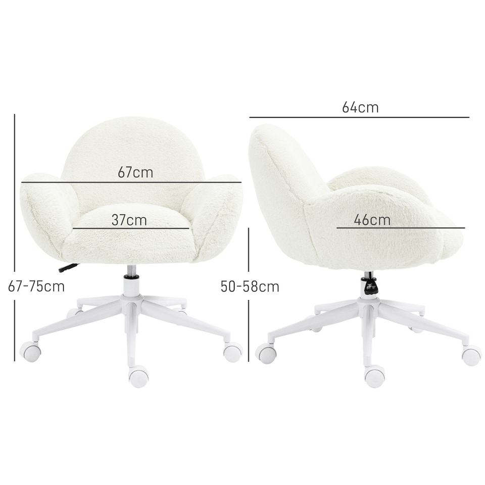image 1 of HOMCOM Fluffy Leisure Chair Office Chair with Backrest Wheels Cream White