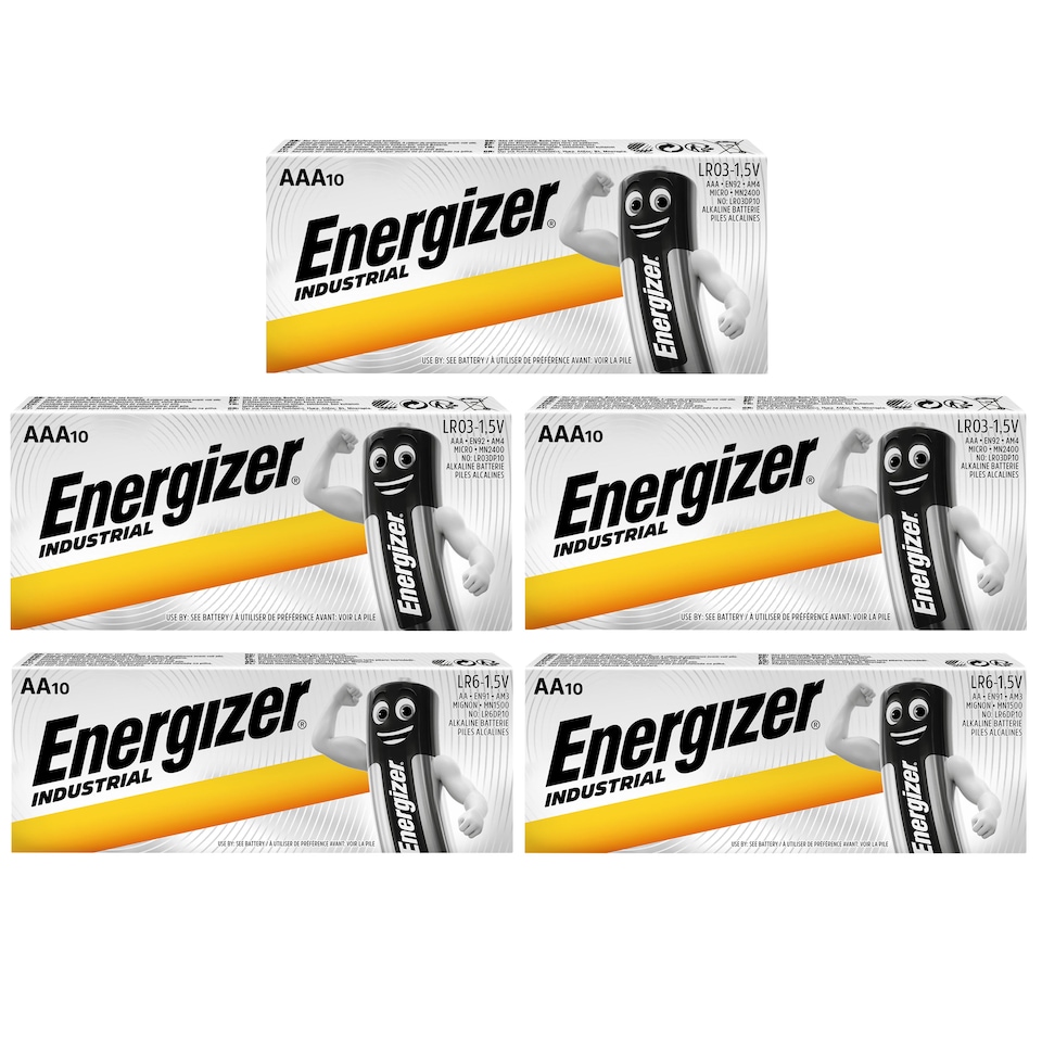 Energizer AA & AAA Industrial Batteries - Pack of 50 (20x AA & 30x AAA) | Chrome | Not provided | 5