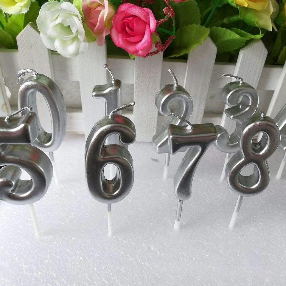 image 1 of Silver 8 Number Candle Party Cake Decoration Silver