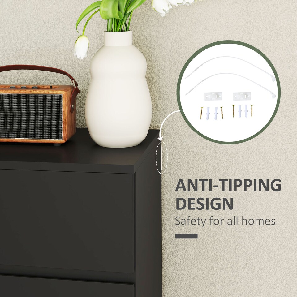 image 1 of HOMCOM Chest of Drawers, 4 Drawers Storage Cabinet Floor Tower Cupboard for Bedroom Living Room, Black