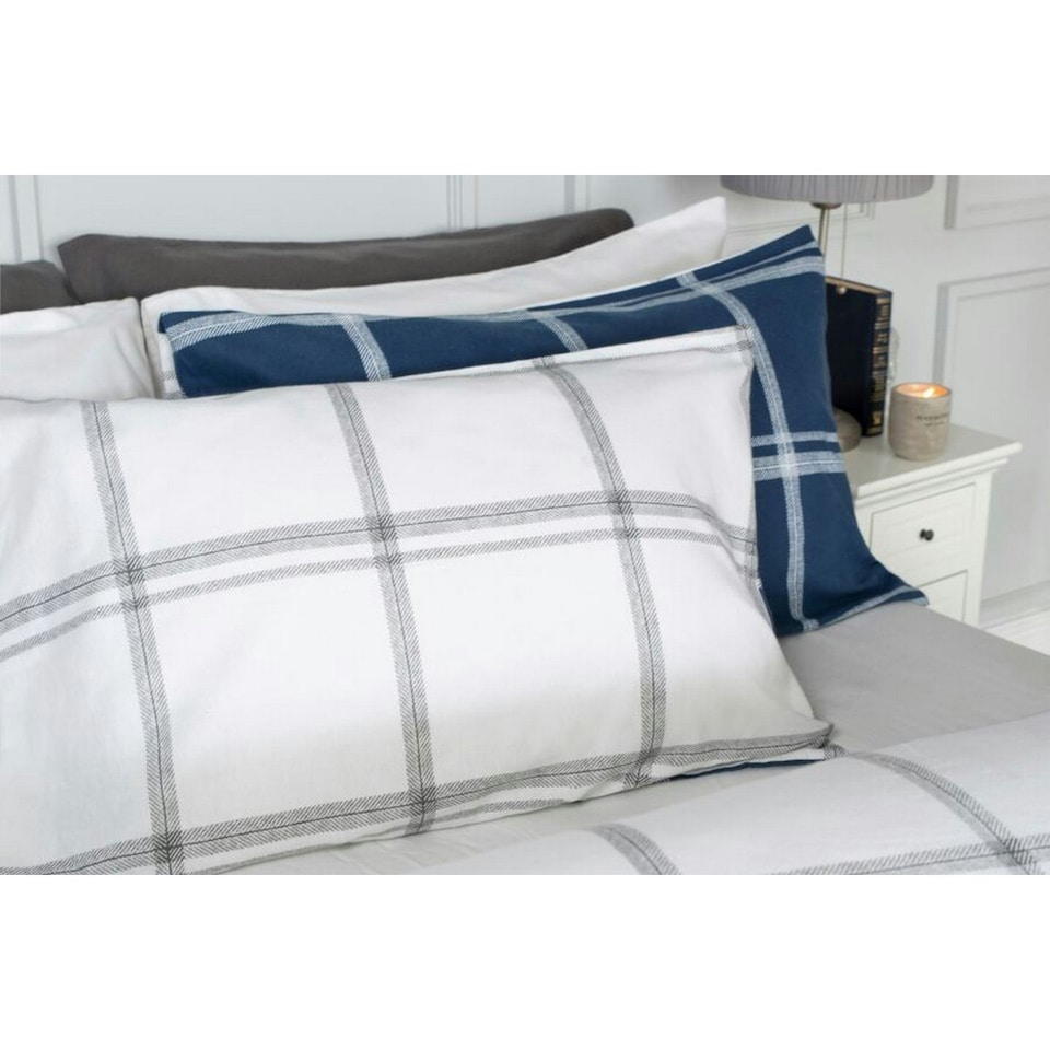 image 1 of Belledorm Dalton Brushed Cotton Checked Duvet Cover Set - Navy/White - Single
