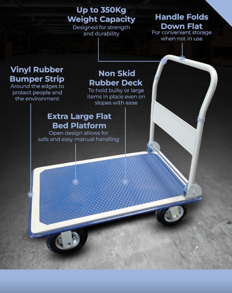 image 1 of Bristol Tool Company Pneumatic Wheel Platform Truck, 350kg Capacity, Foldable Handle, Steel Frame | Blue