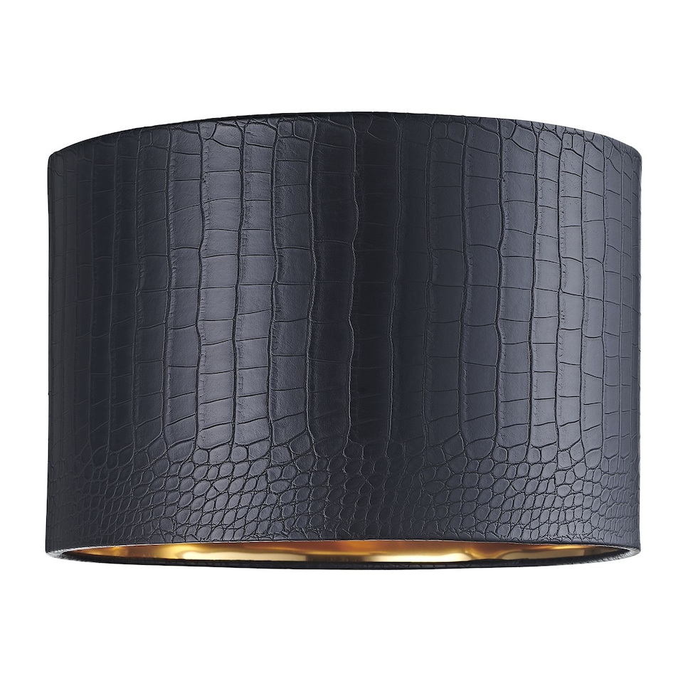 image 1 of Modern Black Croc Design Faux Leather 12 inch Lamp Shade with Shiny Gold Inner