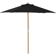 Outsunny 2.5m Wood Garden Parasol Sun Shade Patio Outdoor Wooden Umbrella Canopy, Table Market Umbrella with Vent, 38mm Pole, Rope Pulley Mechanism, Black