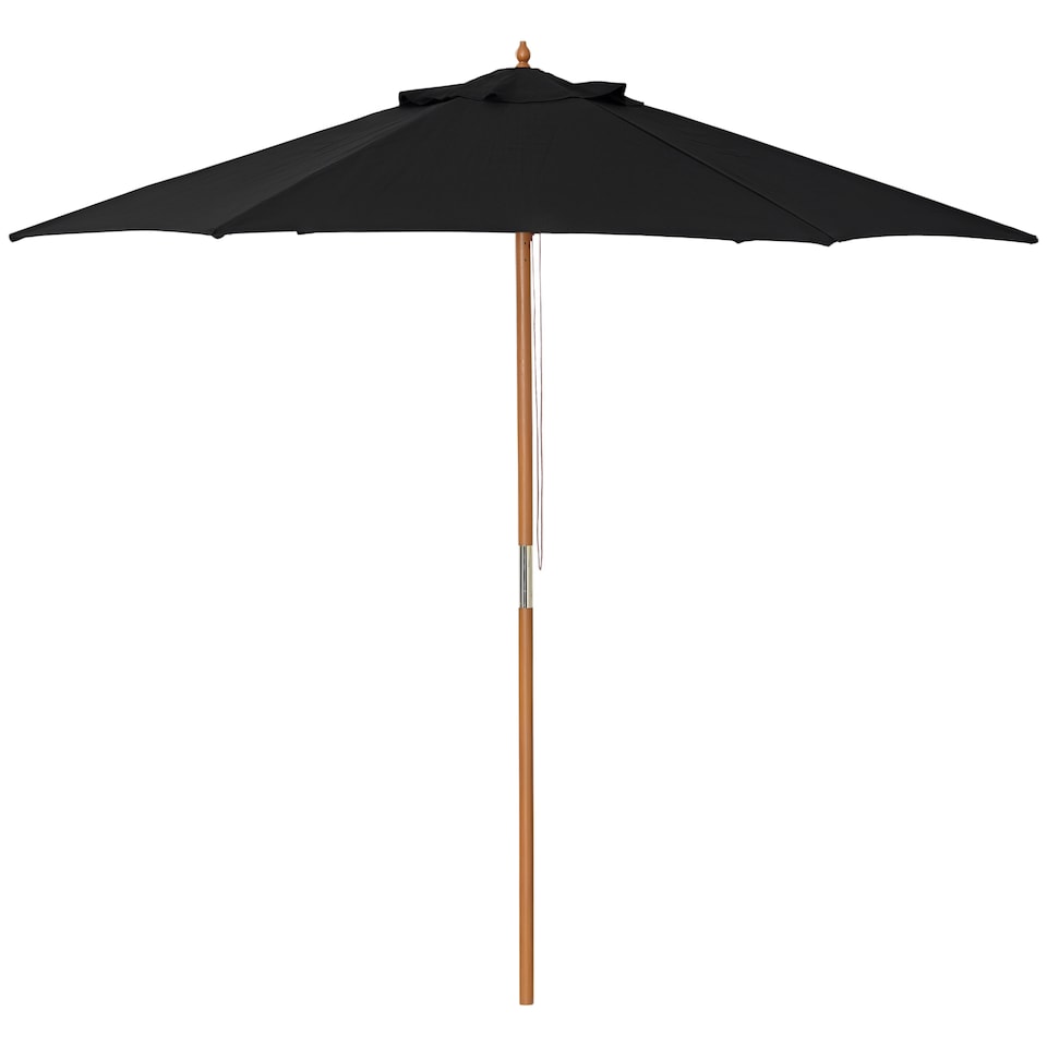 image 1 of Outsunny 2.5m Wood Garden Parasol Sun Shade Patio Outdoor Wooden Umbrella Canopy, Table Market Umbrella with Vent, 38mm Pole, Rope Pulley Mechanism, Black