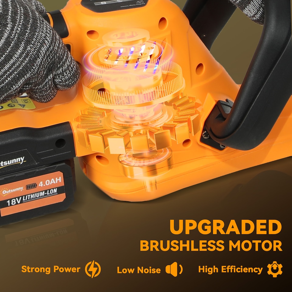 image 1 of Outsunny Cordless Hedge Trimmer with Brushless Motor, Orange | Orange