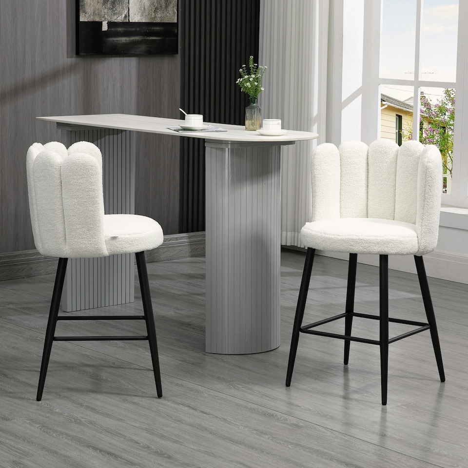 image 1 of HOMCOM Bar Stools Set of 2, Breakfast Barstools with Backs, Cream