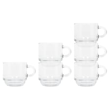 LAV Cozy Stacking Glass Espresso Cups - 90ml - Pack of 6 | Clear | Clear