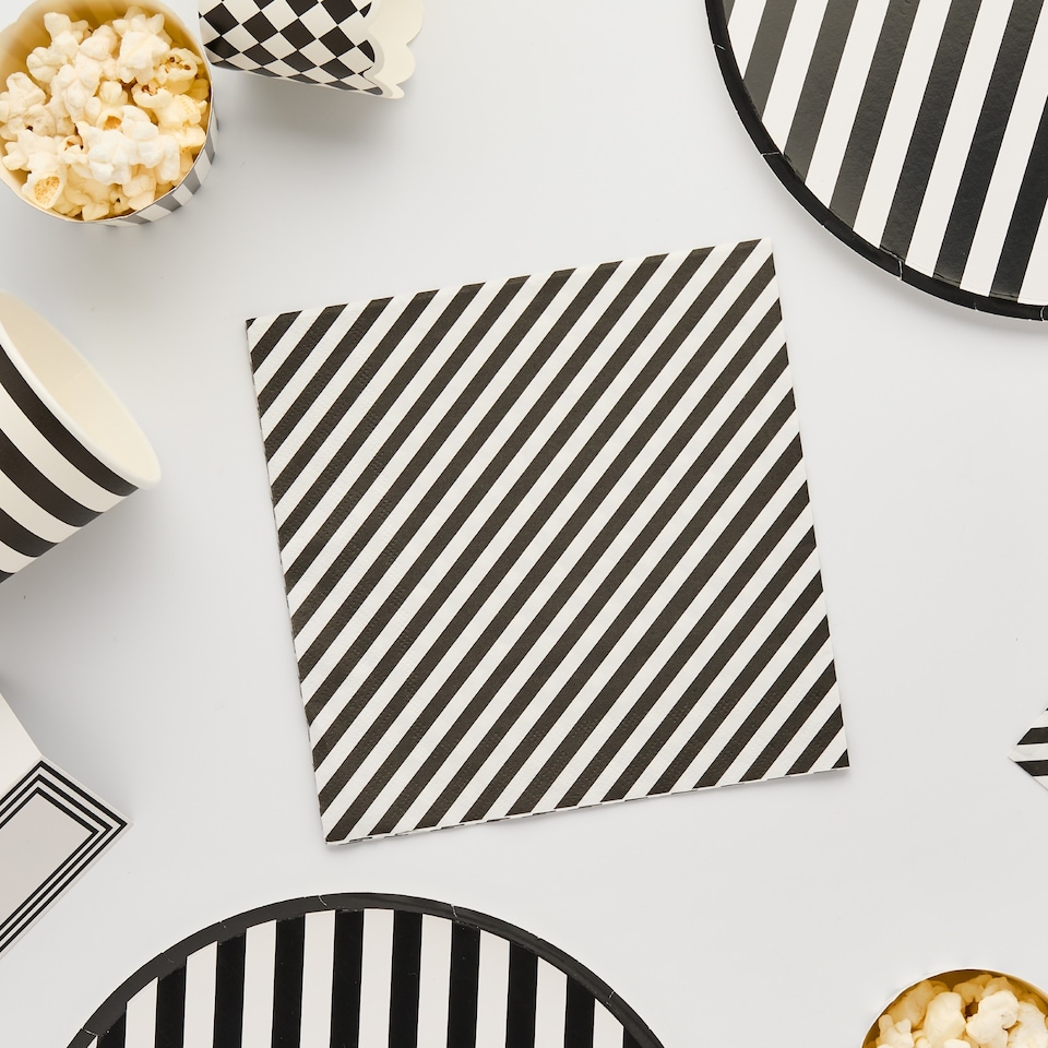 image 1 of Hootyballoo Monochrome Striped Paper Napkins - Pack of 16
