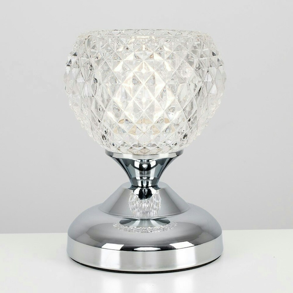 image 1 of ValueLights Pair Of Modern Silver Chrome And Decorative Glass Bedside Touch Table Lamps Chrome