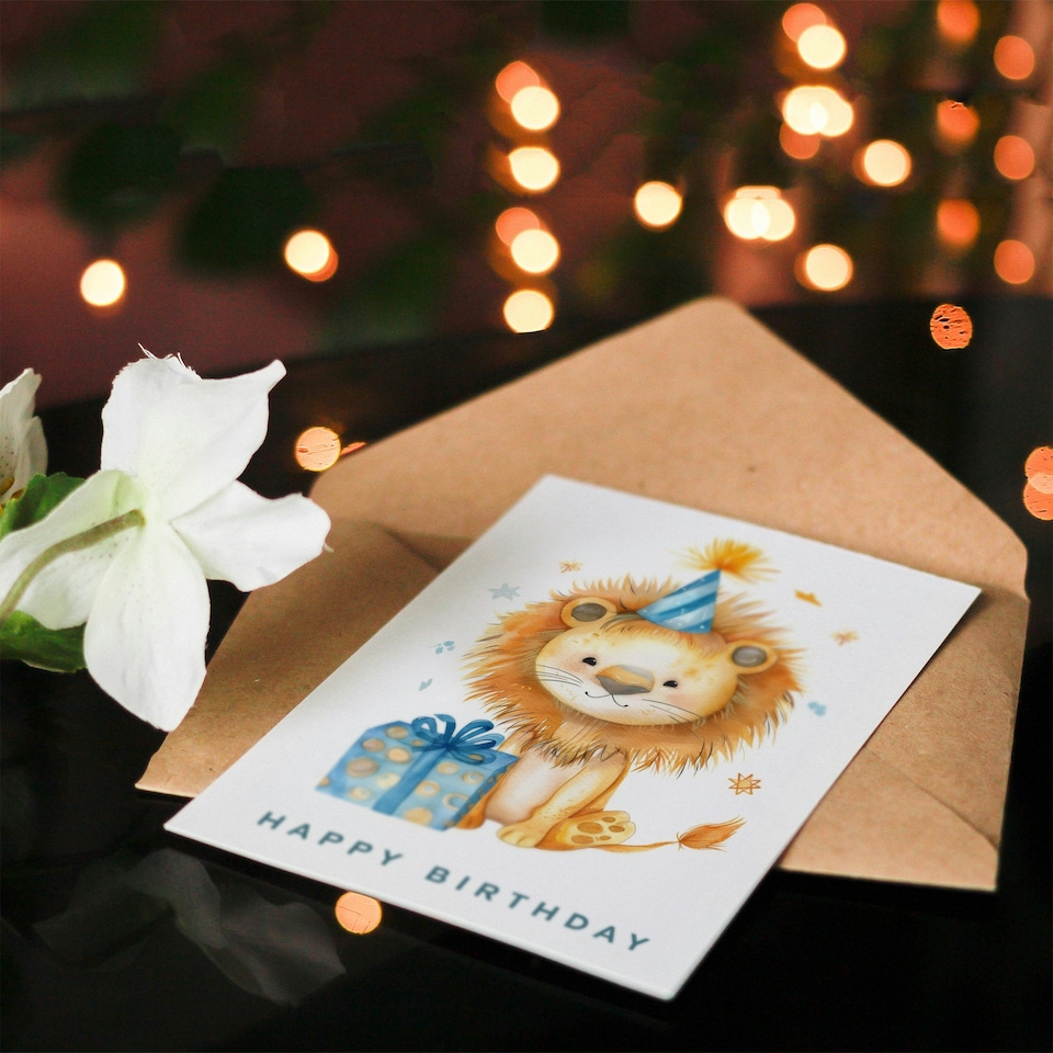 image 1 of Cute Party Hat Illustration Girl Boy Kids Birthday Card