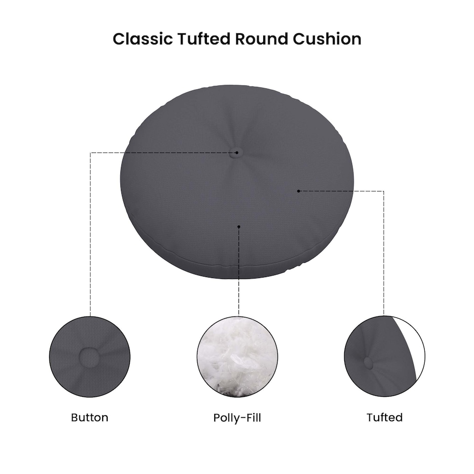image 1 of Covers&All Button Tufted Round Seat Cushion, Pillows for Patio Benches or Chairs Cushions, 18 x 3 Inch, Grey, Gray