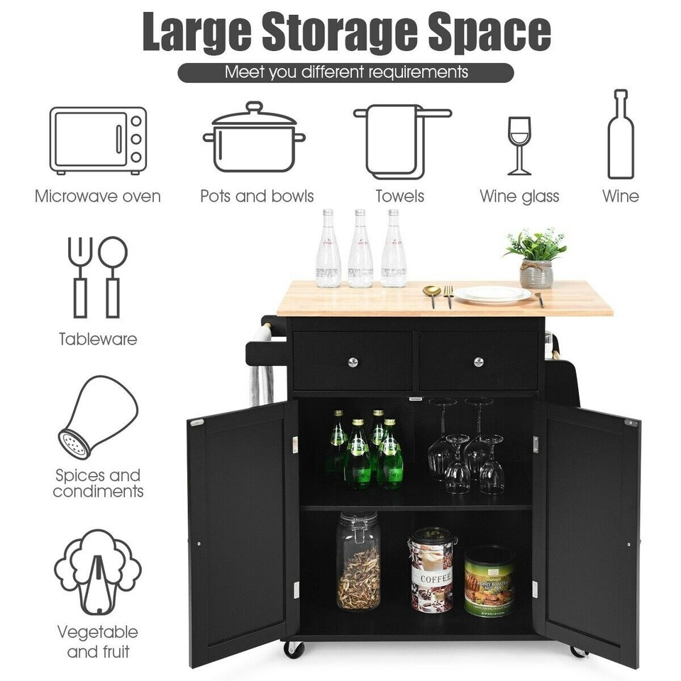 image 1 of COSTWAY Kitchen Island Rolling Storage Cabinet Trolley Cart