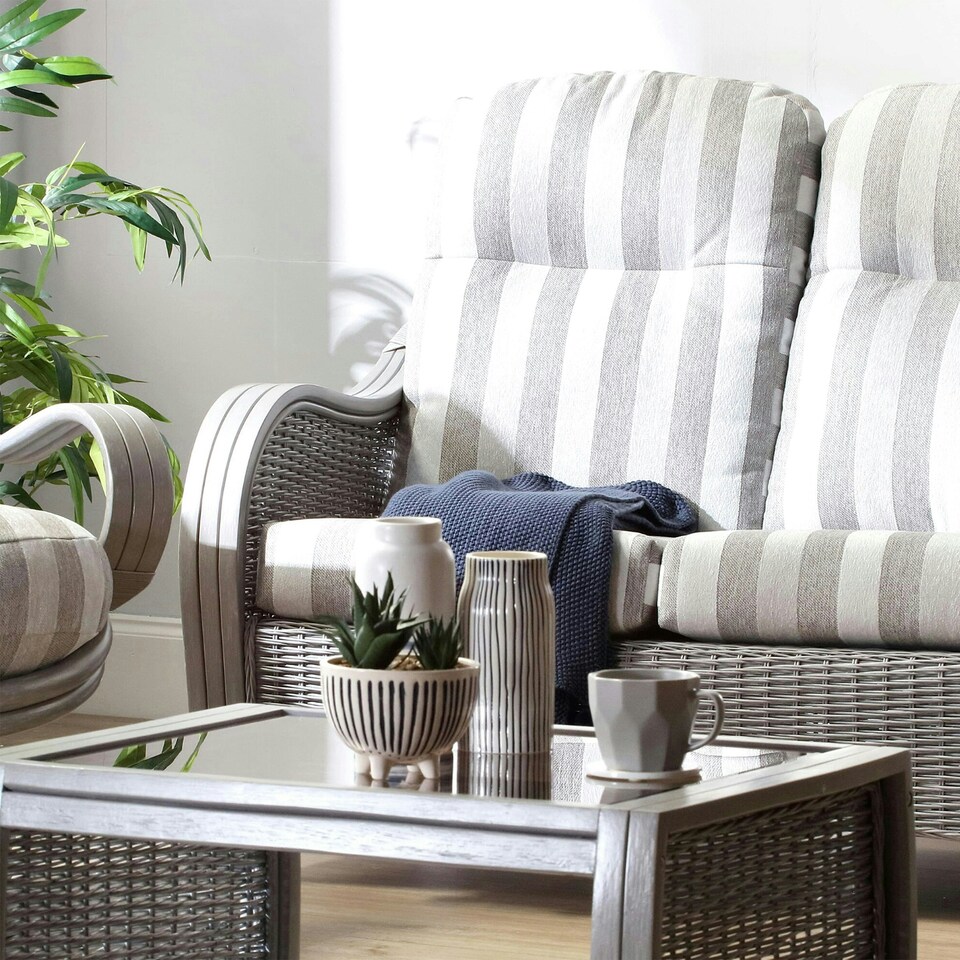 image 1 of Desser Turin Grey Rattan 2 Seater Sofa Set in Duke Grey Stripe - Conservatory Sofa Suite
