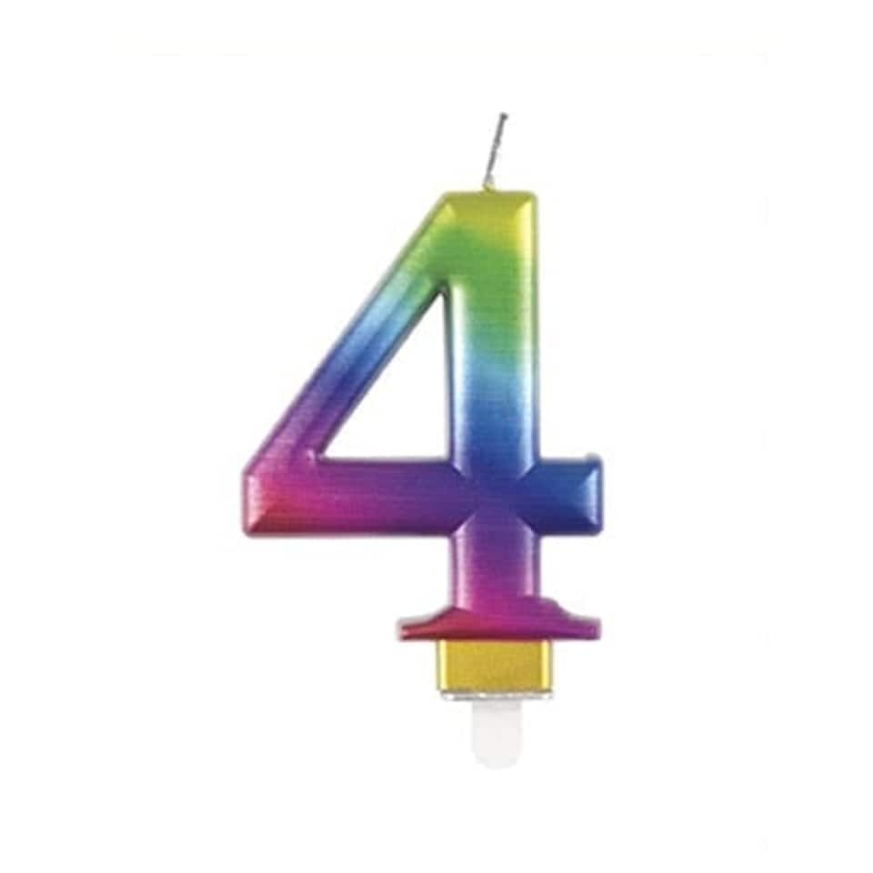 Metallic Rainbow Number 4 Birthday Candle 9cm