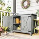 image 8 of Outsunny Wooden Garden Shed, Outdoor Fir Wood Storage Shed with Inner Shelf and 2 Doors, Compact Tool Cabinet Organiser, 110 x 60 x 88.5 cm, Light Grey