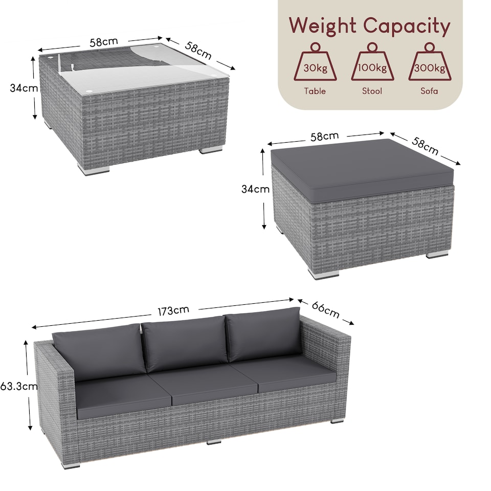 image 1 of Garden Vida Hampton 4 Seater Corner Rattan Set Sofa Coffee Table Outdoor Garden Furniture, Grey