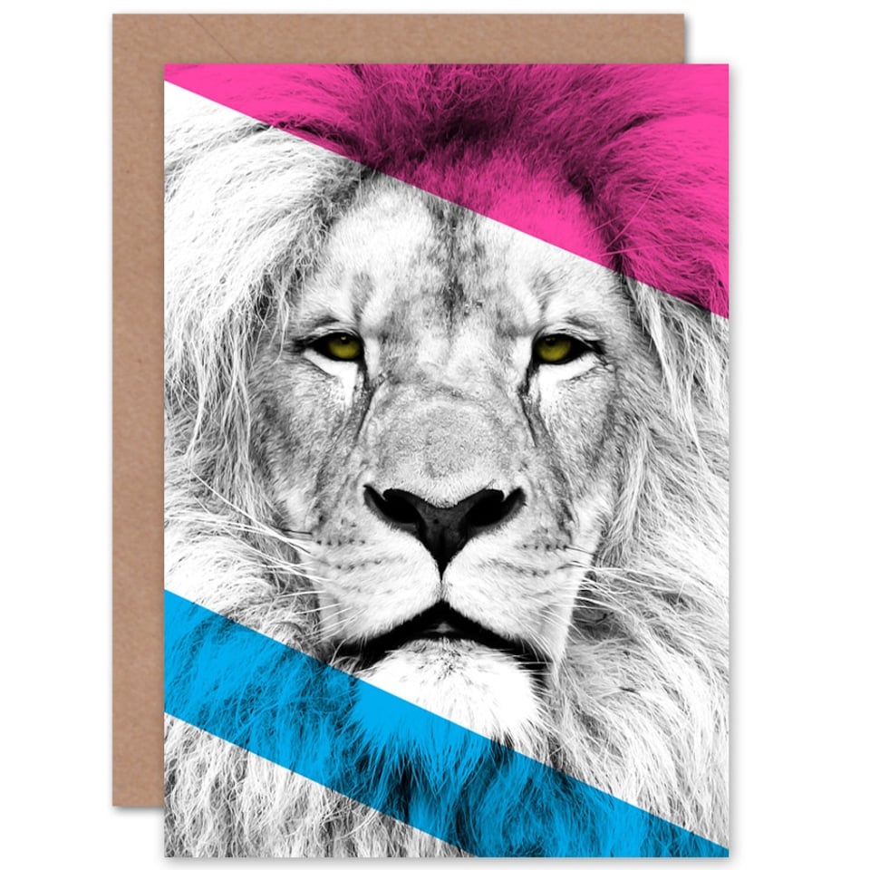 image 1 of Contemporary Bold Cmyk Lion Art Blank Just to Say Card