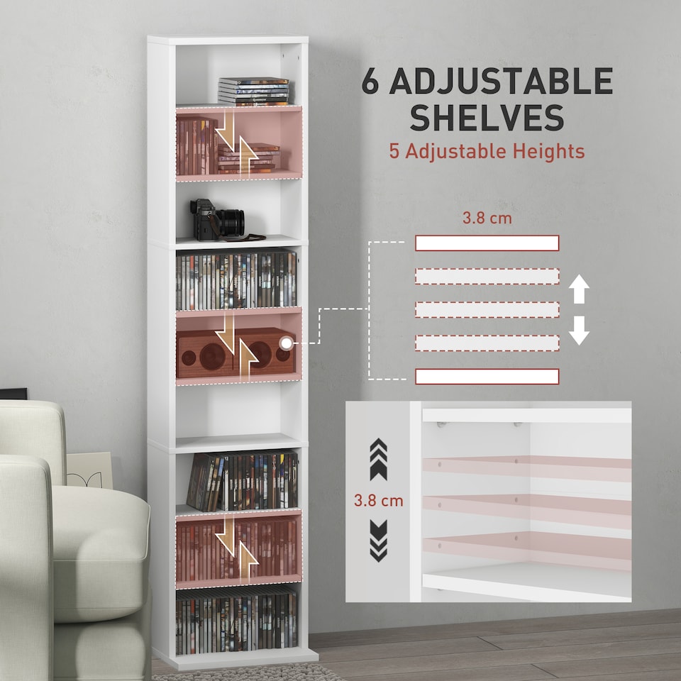 image 1 of HOMCOM 260 CD Storage Unit 120 DVD Storage Tower with 9 Compartments White