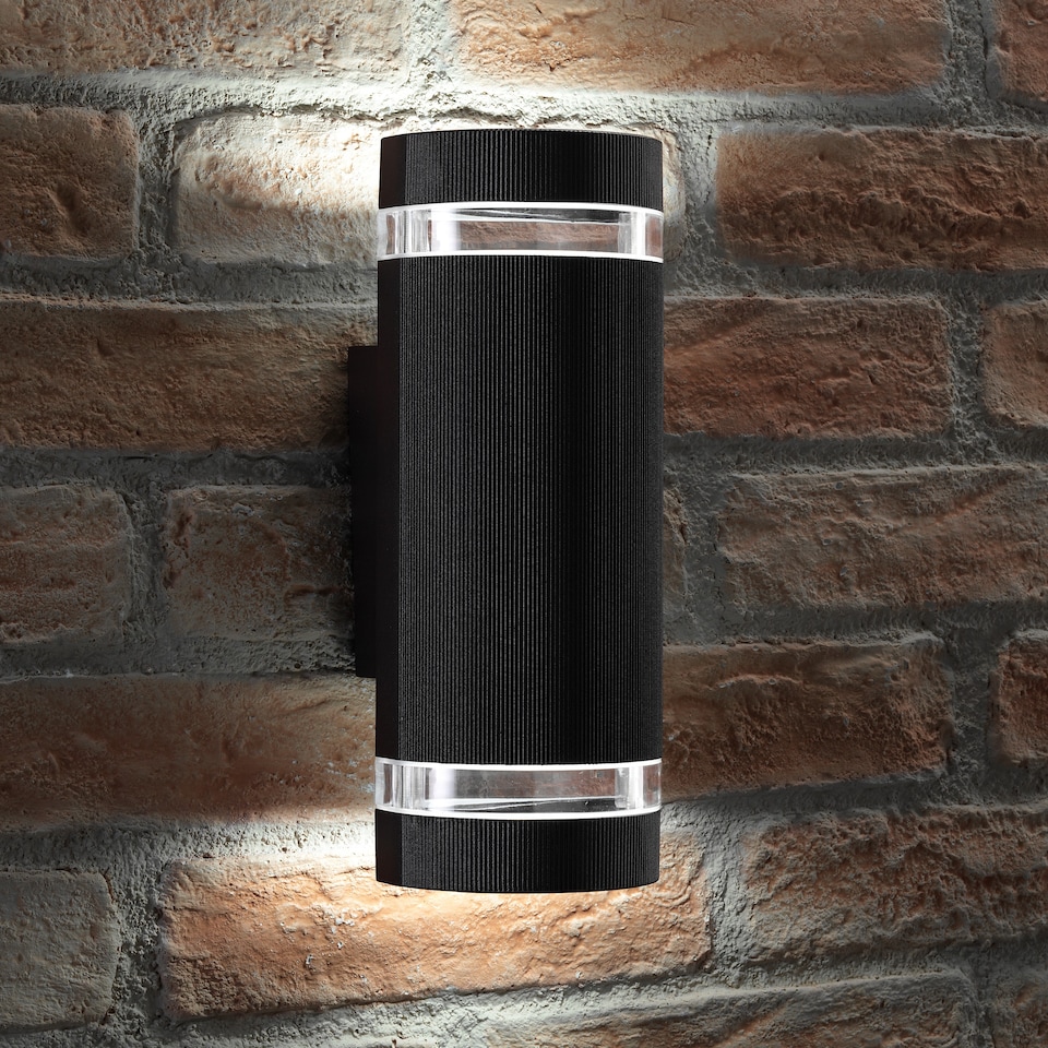 image 1 of Auraglow Outdoor Double Up & Down Wall Light - ELTON | Black | Black/Cool White