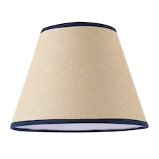 Traditional Rattan Tweed Lamp Shade with Navy Blue Cotton Fabric Trims Blue