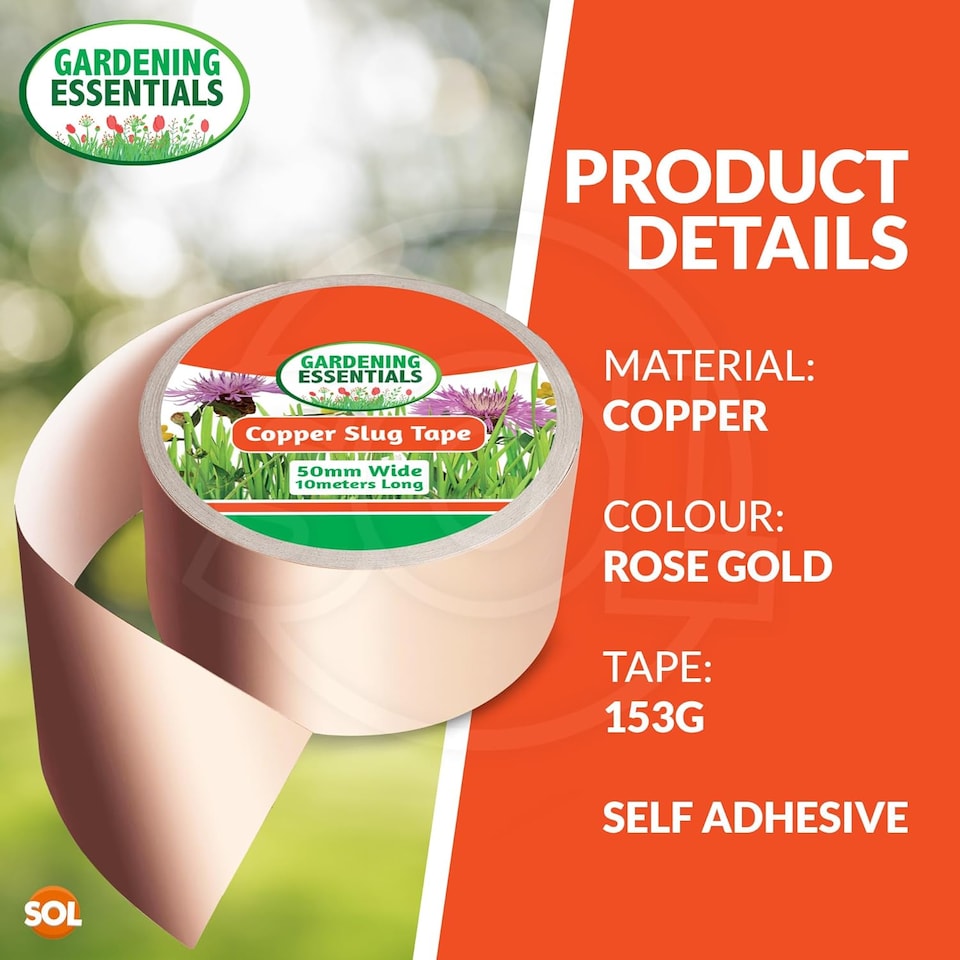 image 1 of 2pk Copper Slug Tape 10m x 50mm – Weatherproof Humane Snail & Slug Repellent for Indoor/Outdoor Use, Ideal for Pots & Garden Beds
