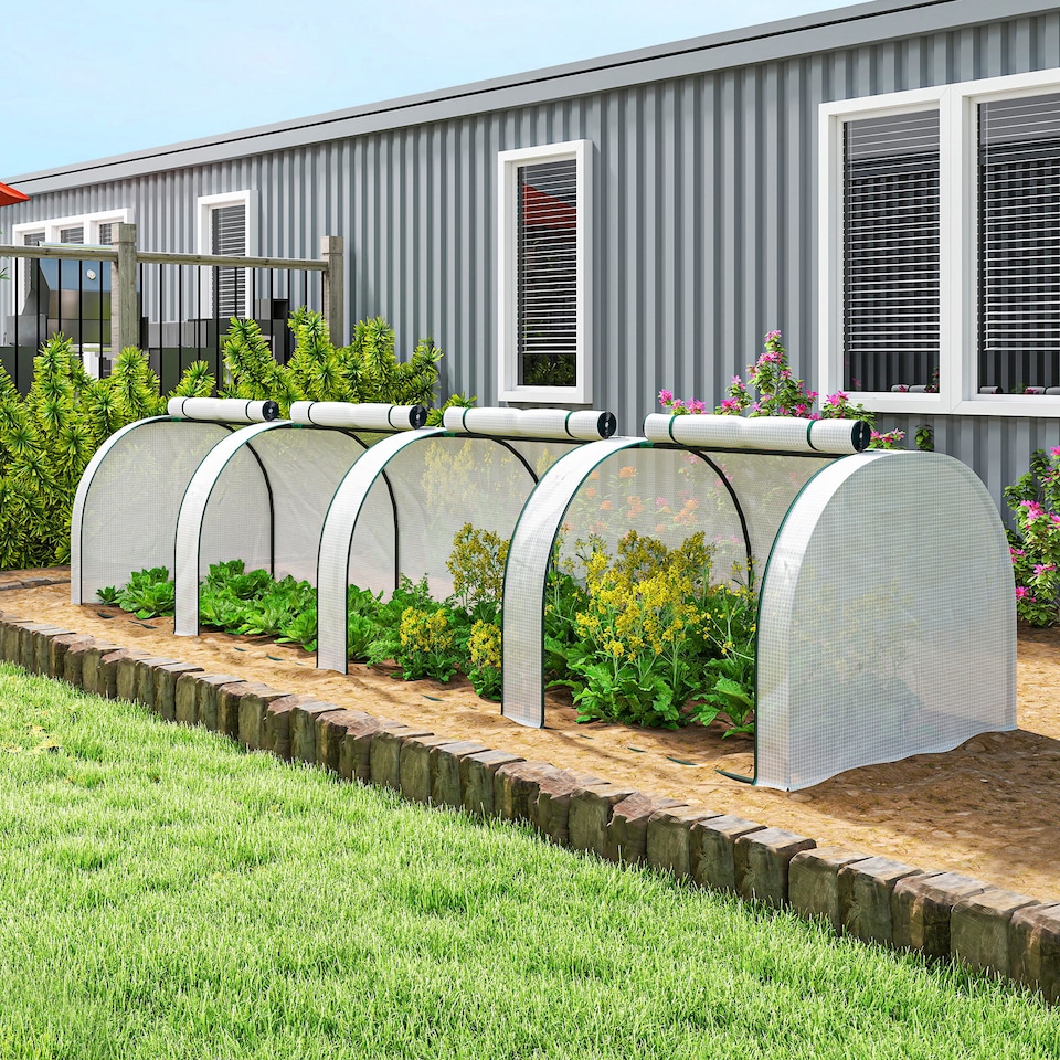 image 1 of Outsunny Tunnel Greenhouse Steel Frame for Garden w/ Zipper Doors