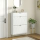 image 2 of HOMCOM Slim Shoe Storage Cabinet with Flip Drawers for Entryway, Hallway, White