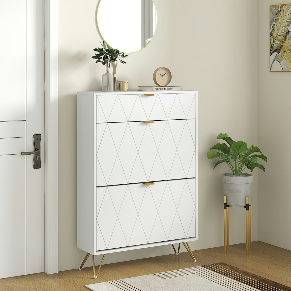 image 1 of HOMCOM Slim Shoe Storage Cabinet with Flip Drawers for Entryway, Hallway, White