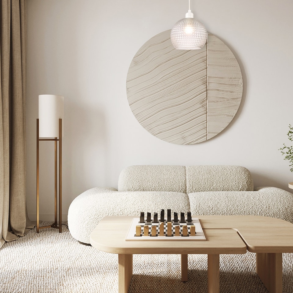 image 1 of Modern Spherical Clear Glass Pendant Light Shade with Square Diamond Ridges | Clear