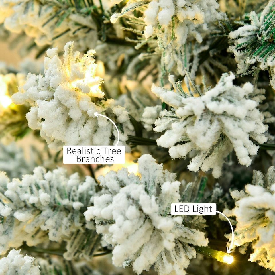 image 1 of HOMCOM 6FT Prelit Snow Flocked Christmas Tree w/ Light, Xmas Decoration Green