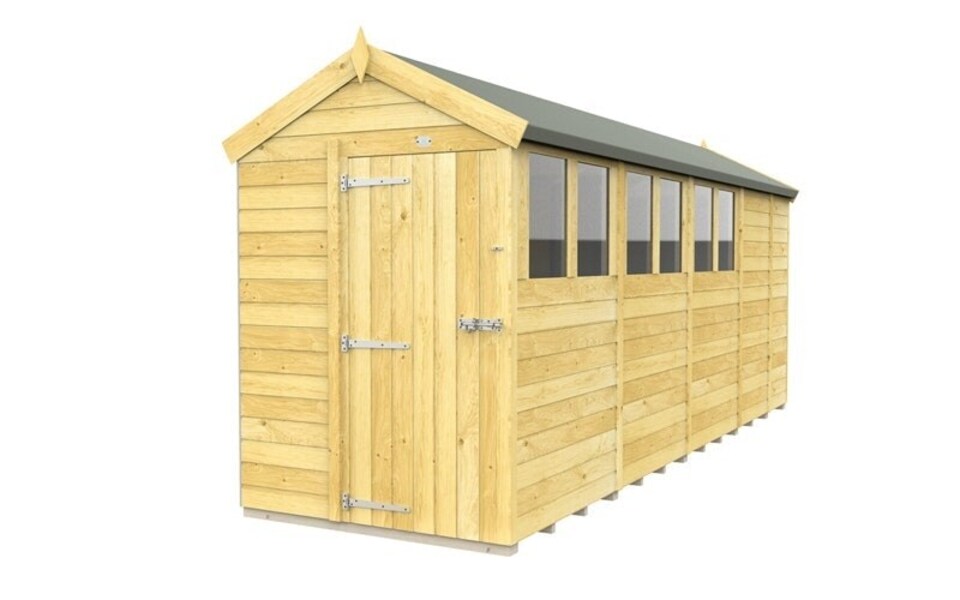 image 1 of 5 x 17 Feet Apex Shed - Single Door With Windows - Wood - L503 x W147 x H217 cm | Brown