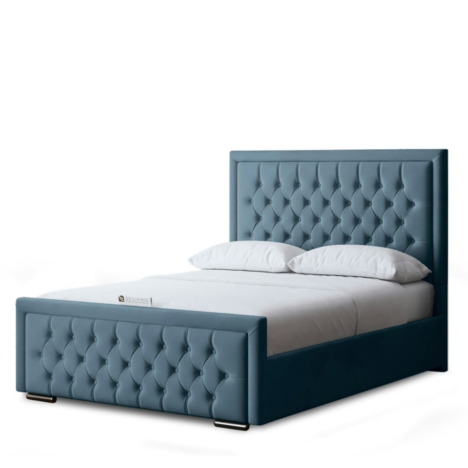 image 1 of Allegra Divan Bed with Upholstered Headboard - Blue - King / 5ft